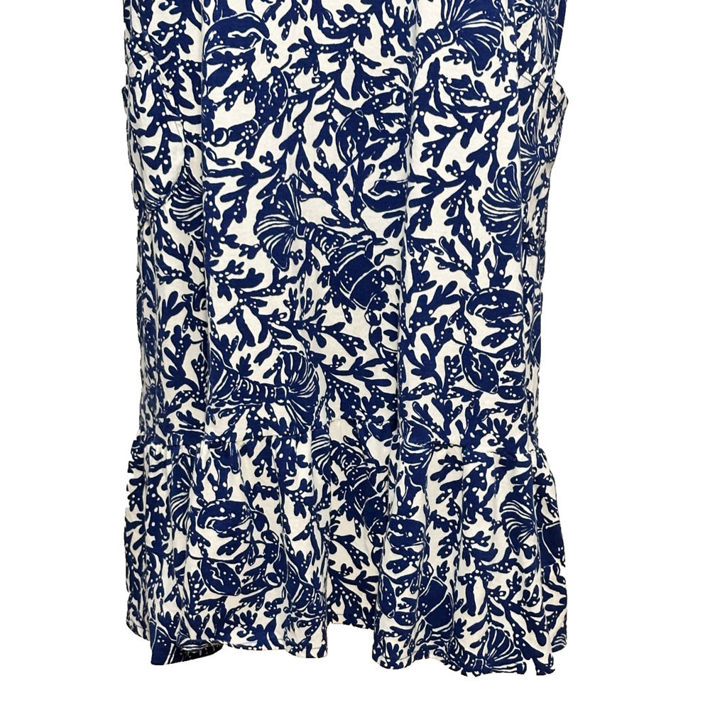 Lilly Pulitzer Blue White Pima Cotton Lobster Print Flounce Dress XXL Pockets - Picture 3 of 8